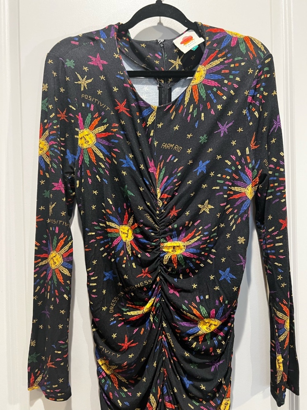 Farm Rio Celestial Sunburst Ruched Maxi Dress Size Large - Picture 4 of 7